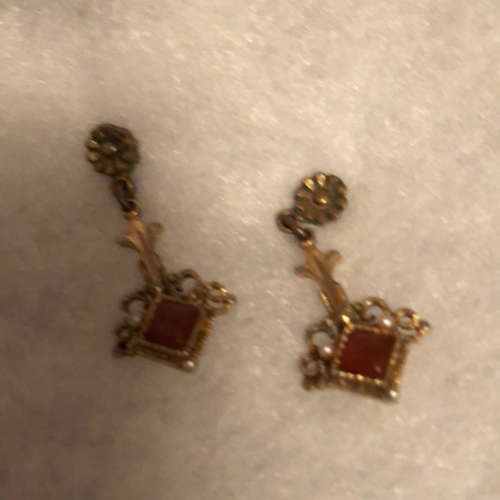 Elegant Gold and Red Dangle Earrings